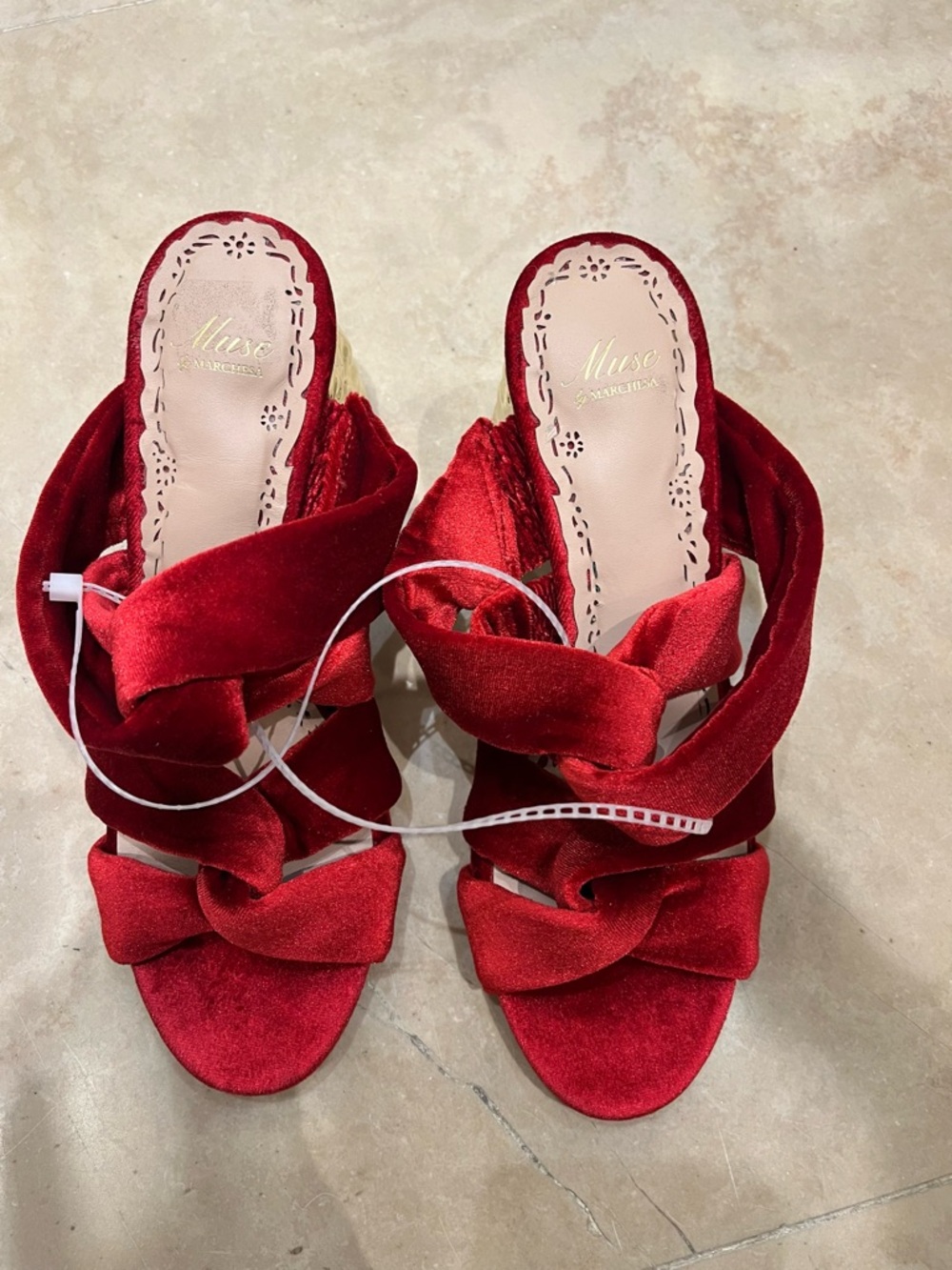 Marchesa Red Velvet Knotted Slide Heels